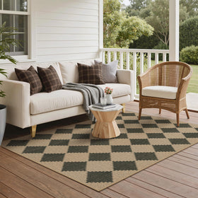 Bavni Checkered Easy Jute Rug charcoal grey tone blends with modern interiors