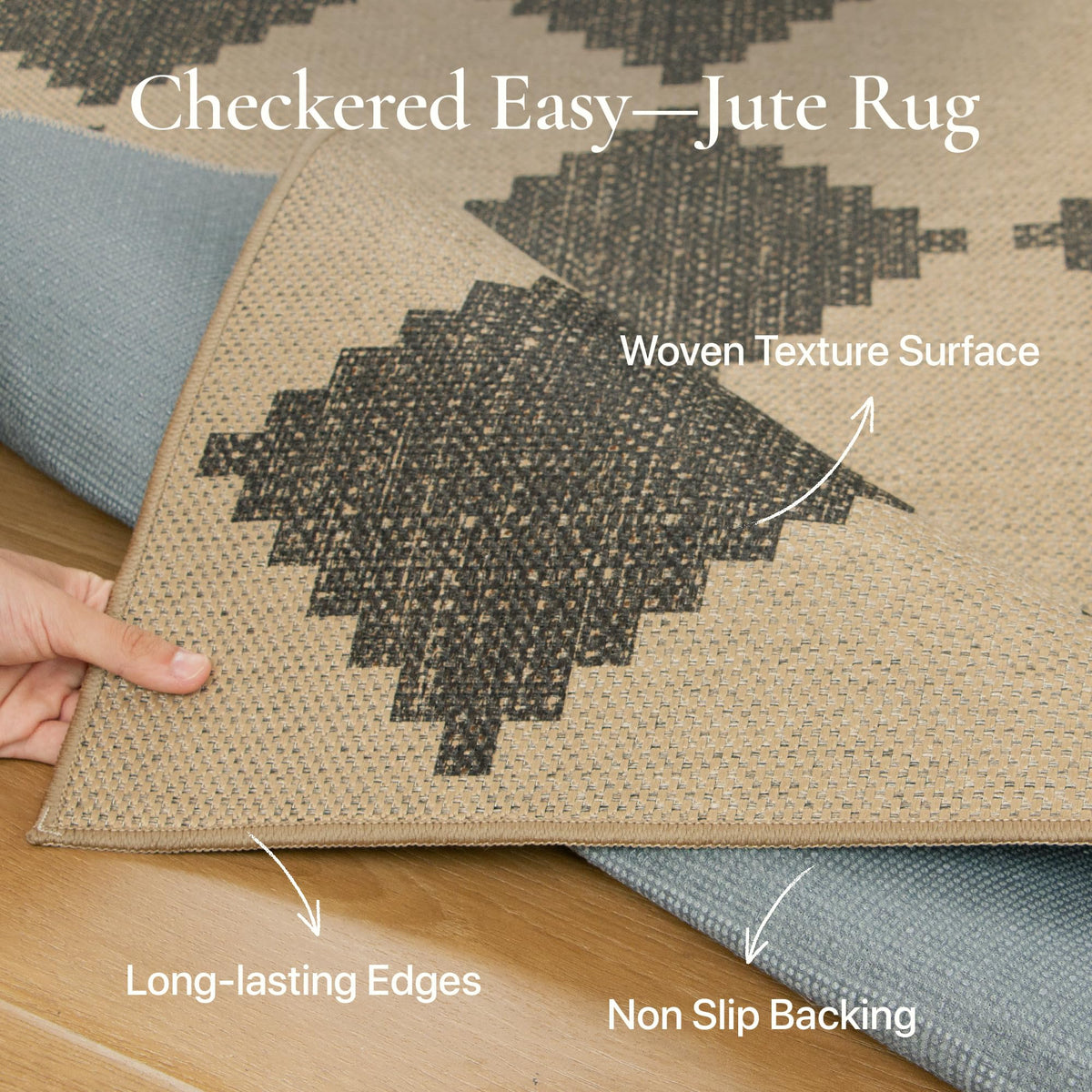 Bavni Checkered Easy Jute Rug in a living room setup for everyday use