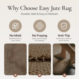 Bavni Checkered Easy Jute Rug non-slip backing ensures stability on hardwood or tile floors