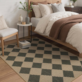 Bavni Checkered Easy Jute Rug woven surface close-up highlights soft polyester fibers
