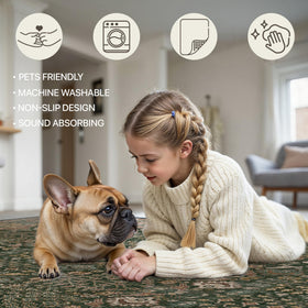 Bavni low-profile rug fits under dining tables without tripping hazards.
