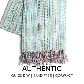 Bay Laurel beach towel with travel bag for easy packing on trips