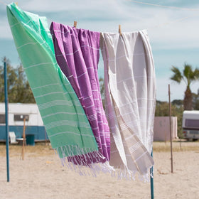 Bay Laurel oversized beach towel offering ample coverage for lounging