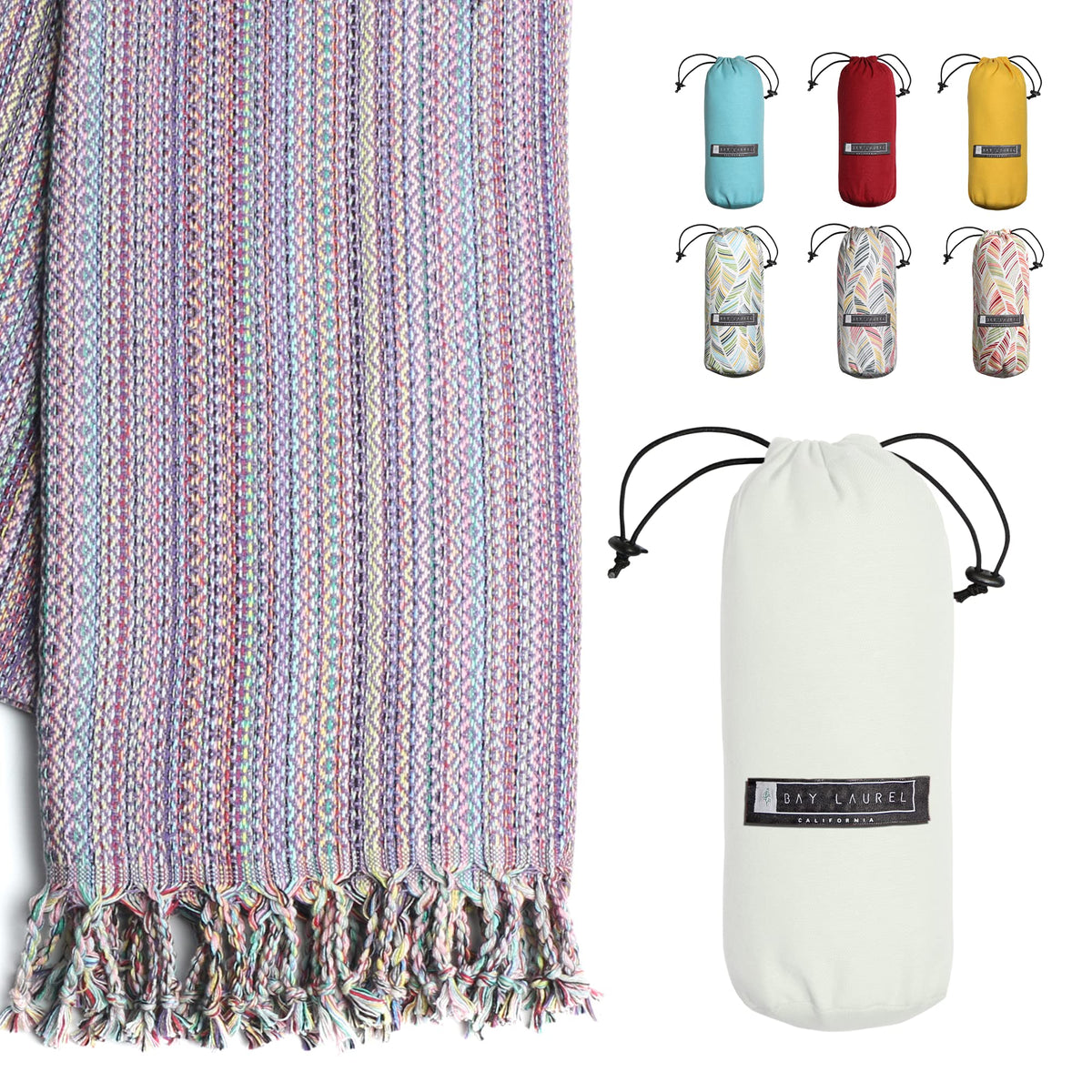Bay Laurel Turkish Beach Towel 39x71 with quick-dry weave for fast drying