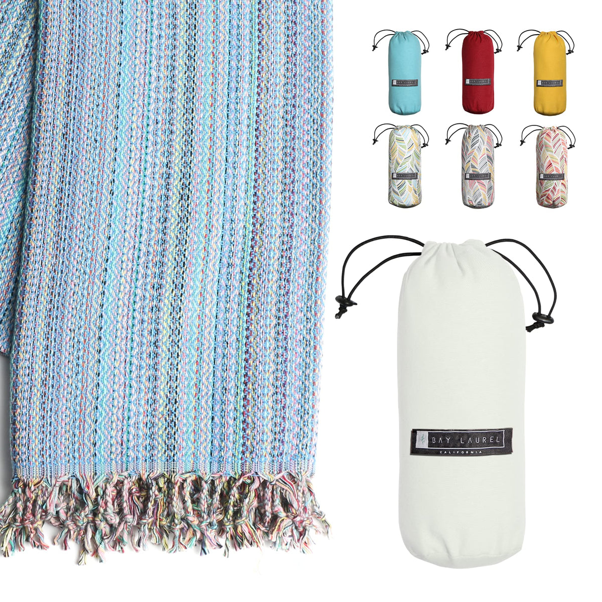 Bay Laurel Turkish Beach Towel 39x71 ready for beach lounging with ample coverage.