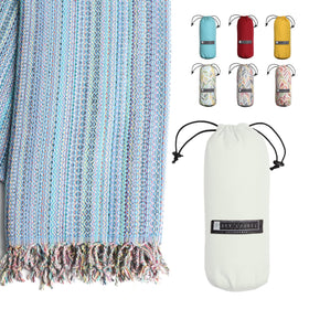 Bay Laurel Turkish Beach Towel 39x71 ready for beach lounging with ample coverage.
