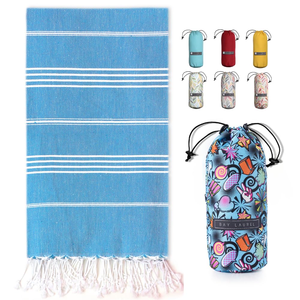 Bay Laurel Turkish beach towel with travel bag, compact and easy to pack