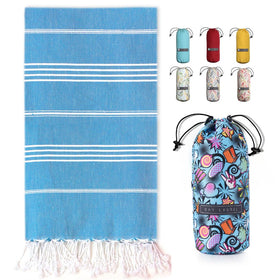 Bay Laurel Turkish beach towel with travel bag, compact and easy to pack