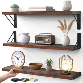 Bayka 23-in floating wall shelf display with rustic brown finish for stylish organization