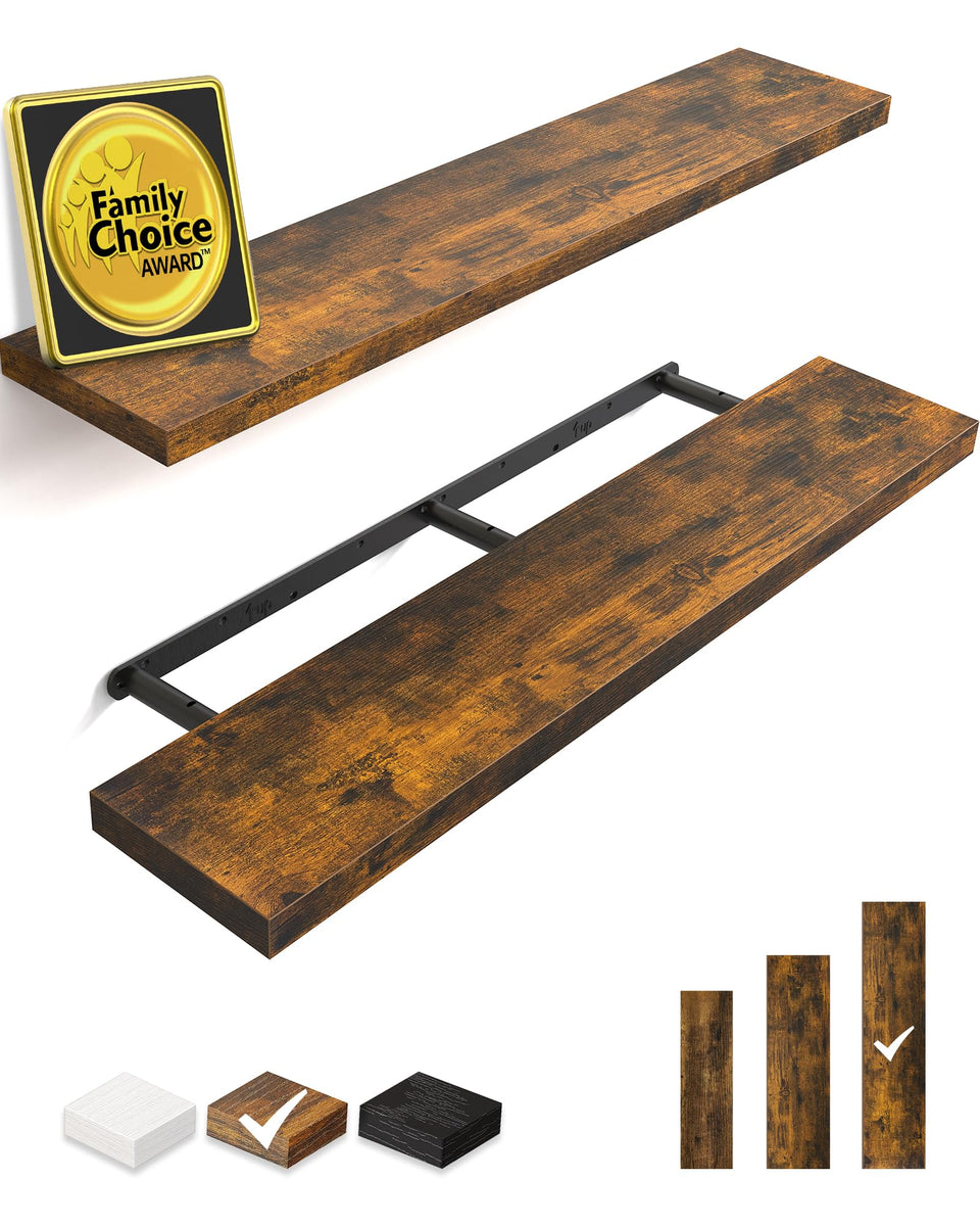 Bayka floating shelves in rustic brown on a wall for versatile organization.