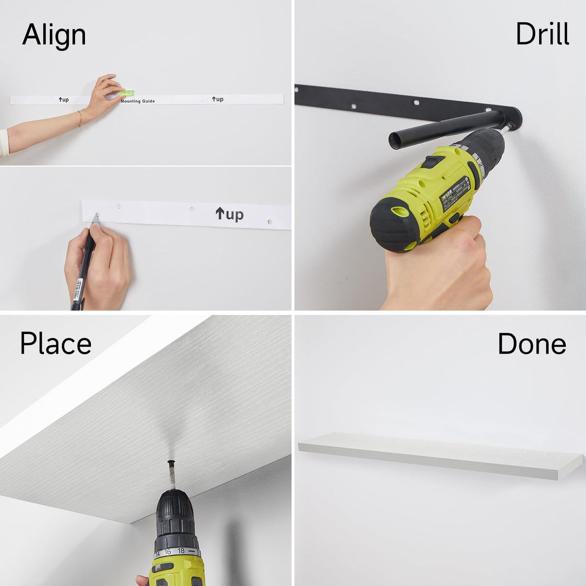 Bayka installation-ready shelves with hardware for quick setup.