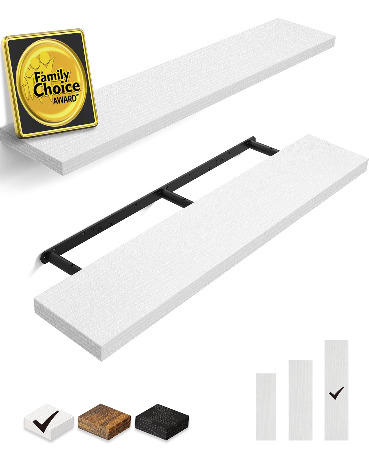 Bayka floating shelves in white 48-inch display for clutter-free walls.