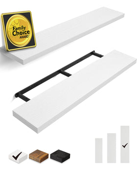 Bayka floating shelves in white 48-inch display for clutter-free walls.