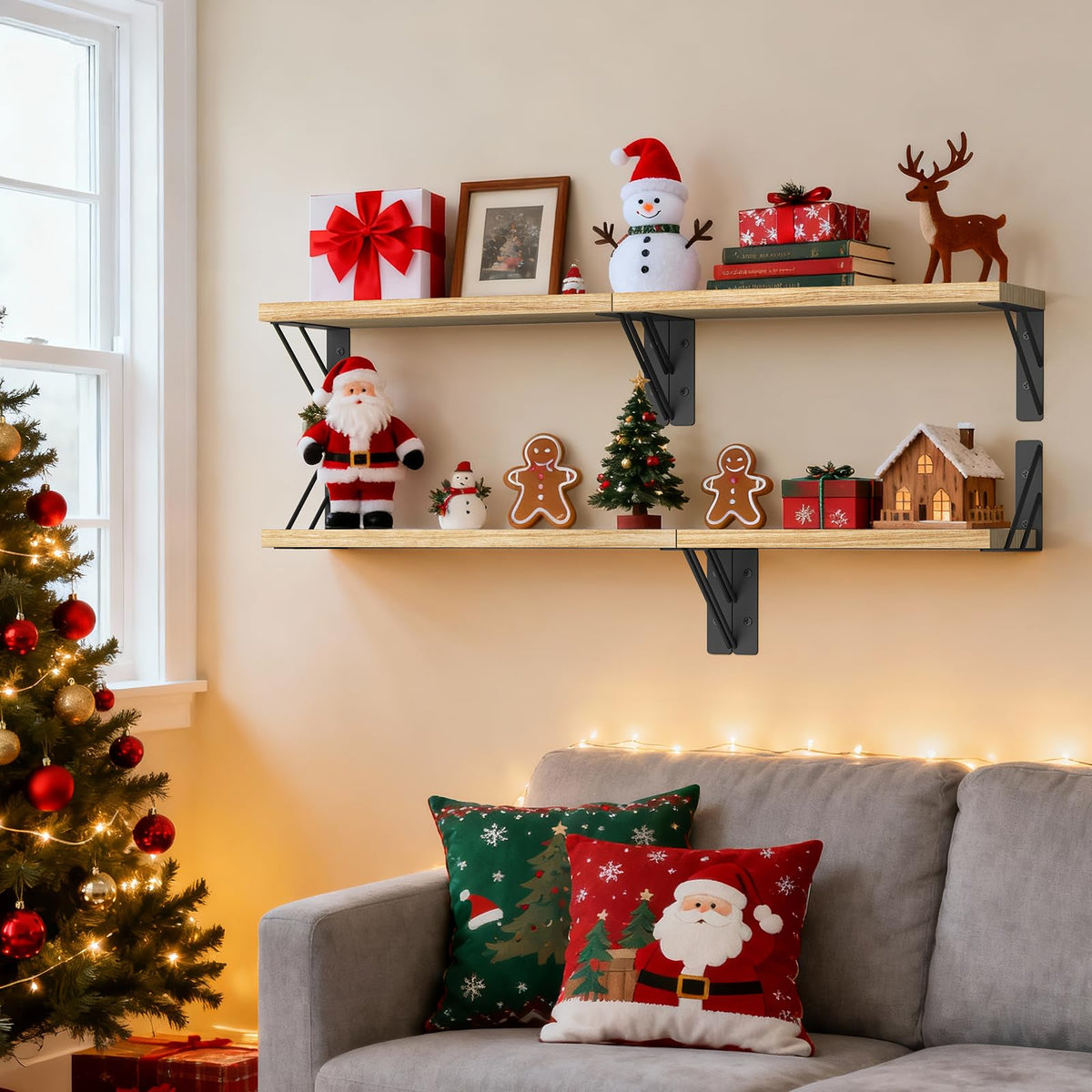 Bayka floating shelves for bedroom decor provide tidy surfaces.