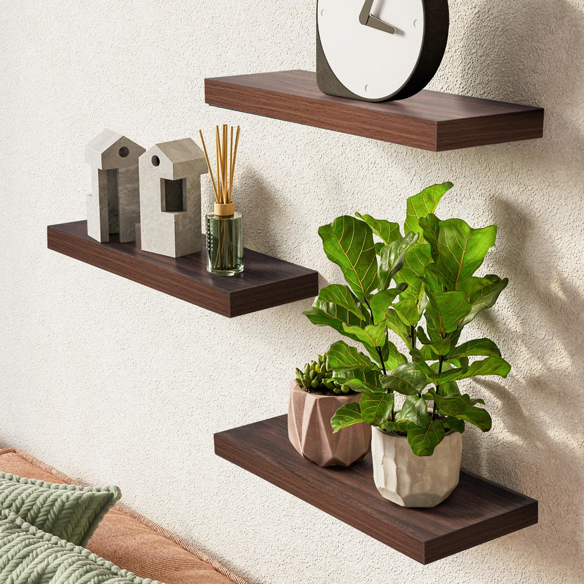 BAYKA floating shelves bracket detail showing sturdy mounting for support