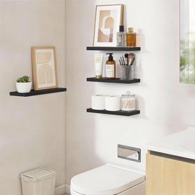 Bayka floating shelves display photos and plants with a clean, modern look
