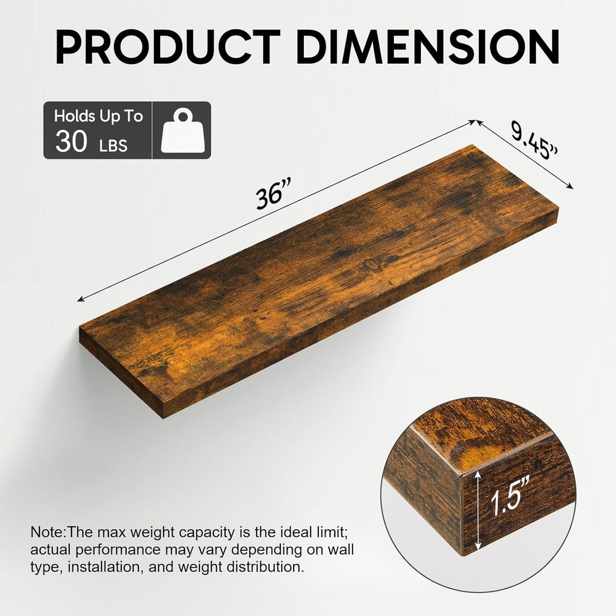 Bayka 36-inch wide shelves offer ample space for organization and display.