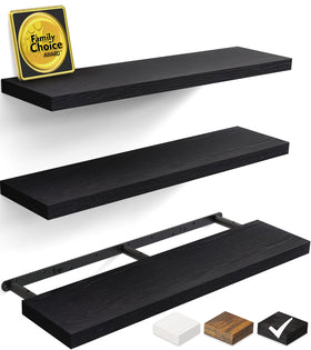 BAYKA floating shelves front view in black finish for living room storage