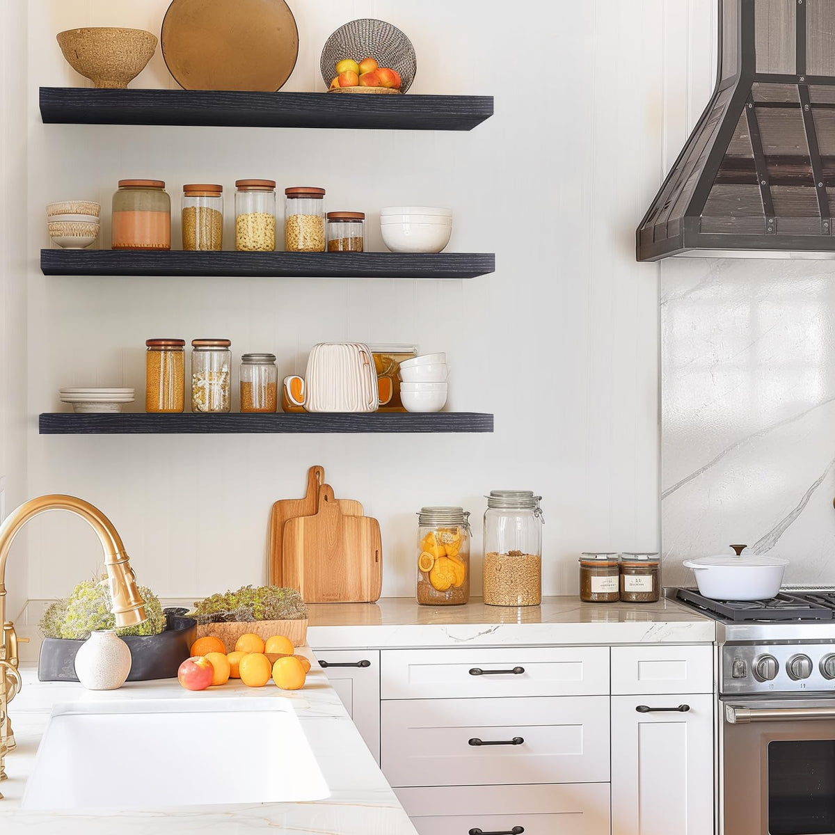 BAYKA floating shelves side view highlighting sturdy brackets