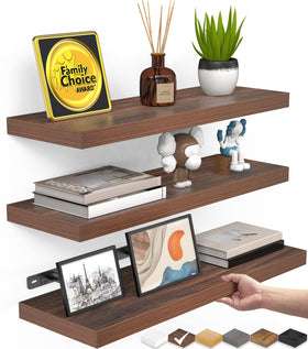 BAYKA floating shelves wall set 3 in walnut-like finish, ideal for organized wall storage