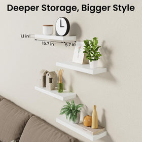 BAYKA white bedroom shelves organized with books and keepsakes