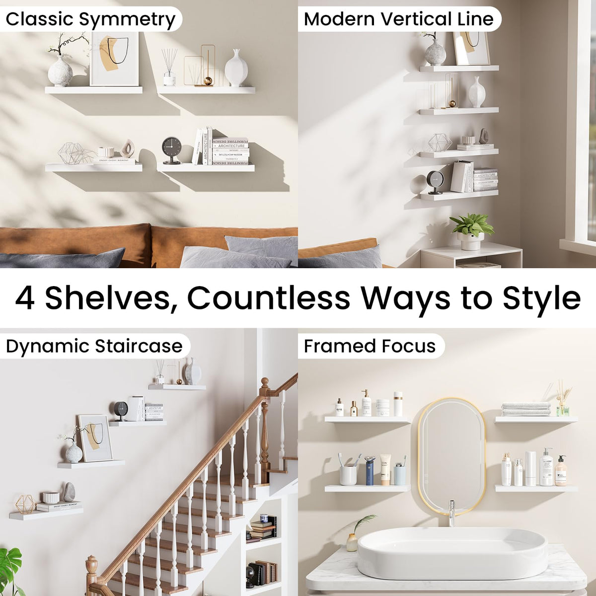 BAYKA white living room shelves showing layout and balance