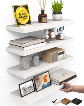 BAYKA floating shelves in white with woodgrain display for stylish storage