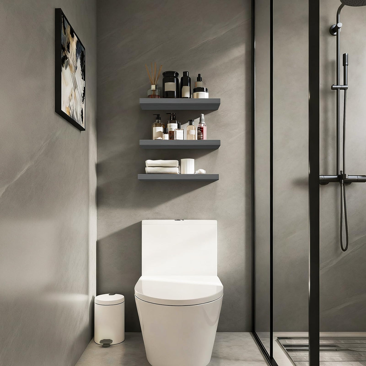Sturdy mounting brackets and hardware included with Bayka shelves.