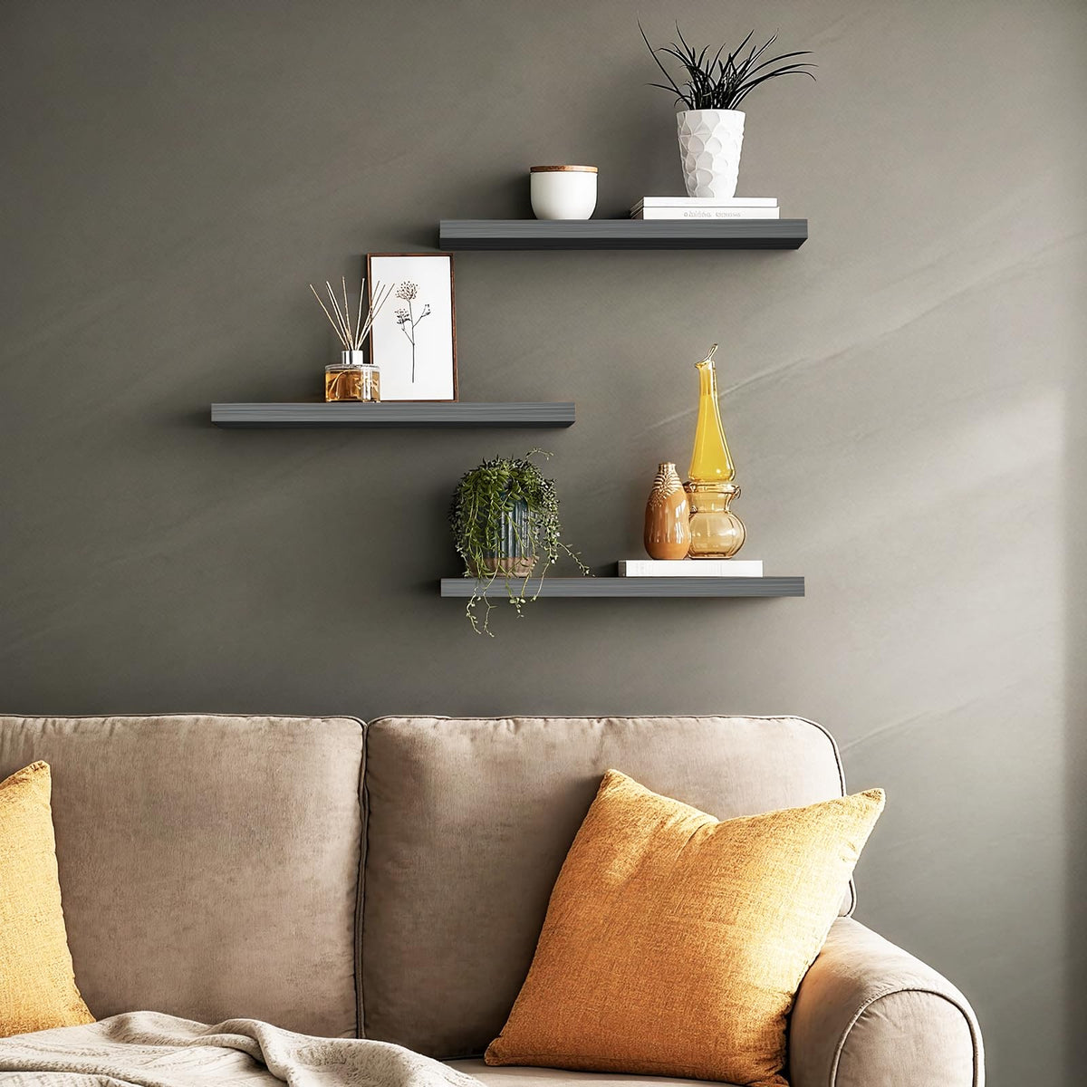 Close-up of durable engineered wood and protective sealant on Bayka shelves.