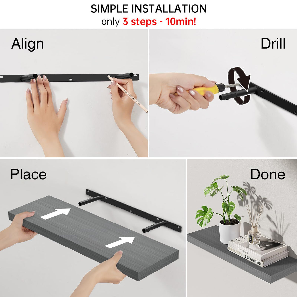 BAYKA shelves include level tool for quick, accurate mounting