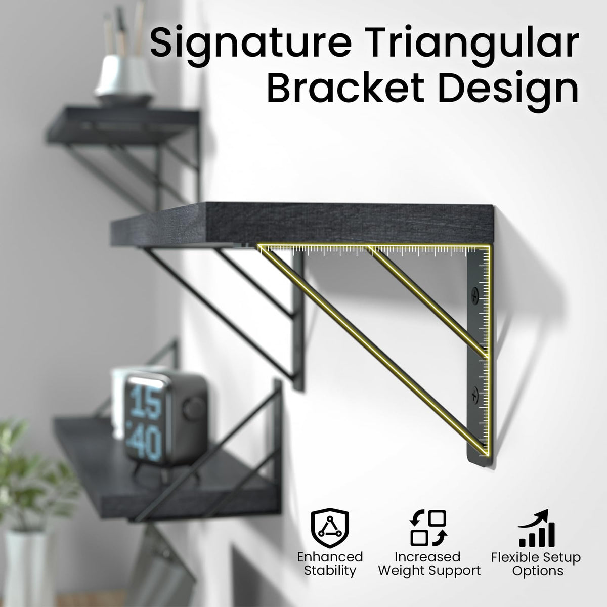 Bayka three-shelf display saves space while showcasing collectibles.