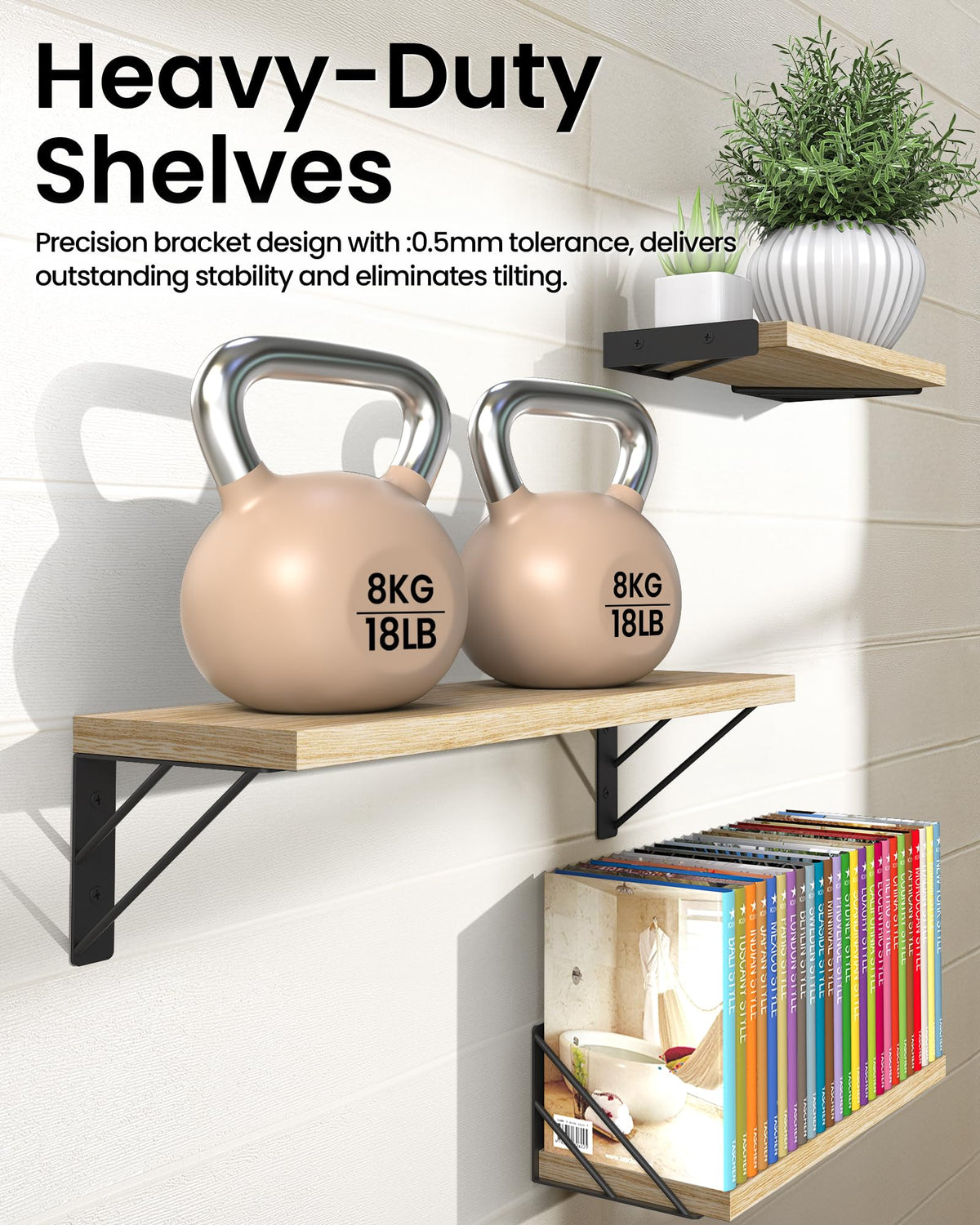 Bayka triangle-design shelves offer flexible display options.