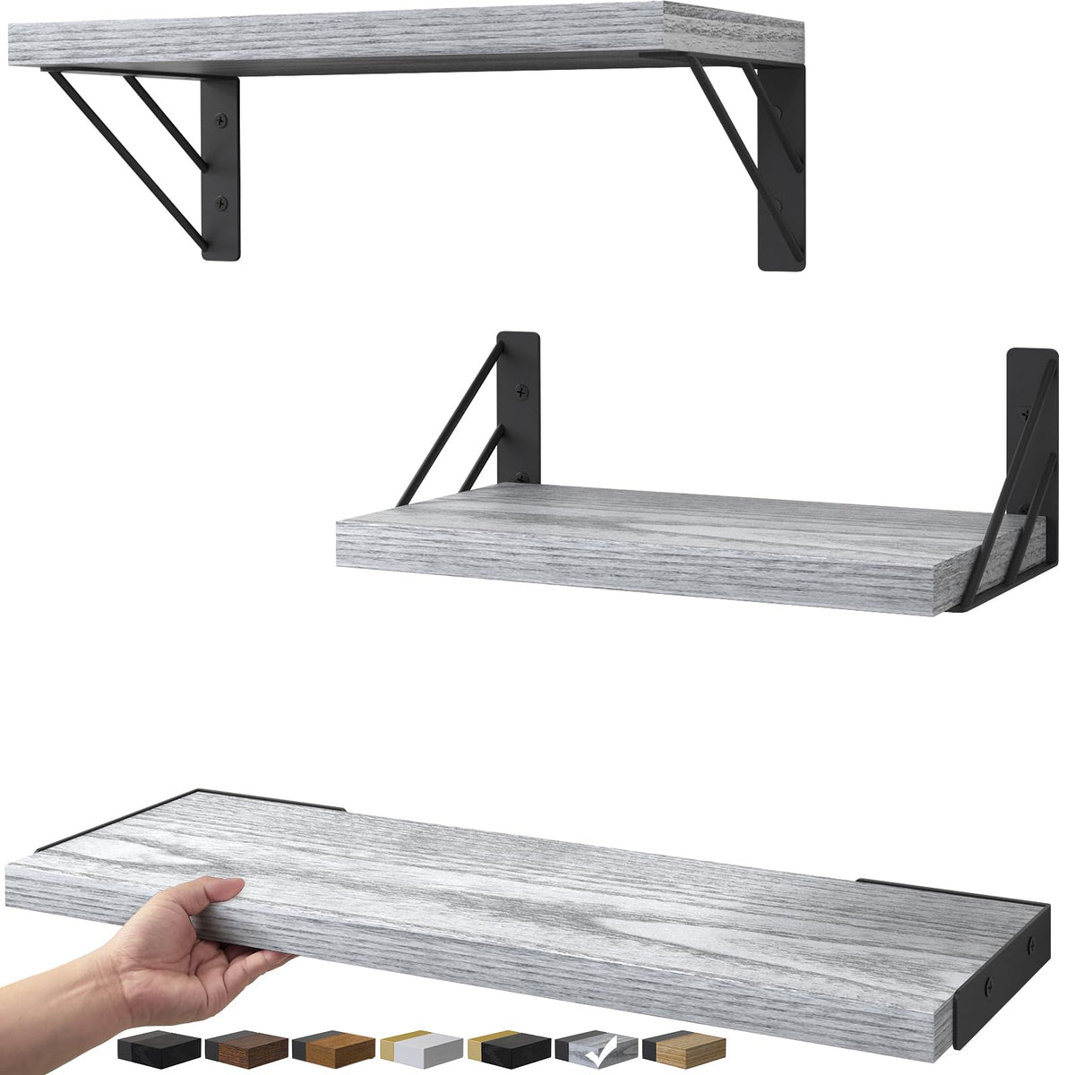BAYKA wall shelves set of 3 in gray and white enhances organized decor.