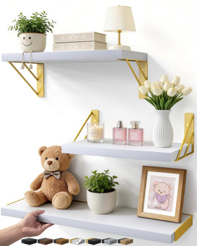 Bayka wall shelves set of 3 in white and gold for organized storage and display