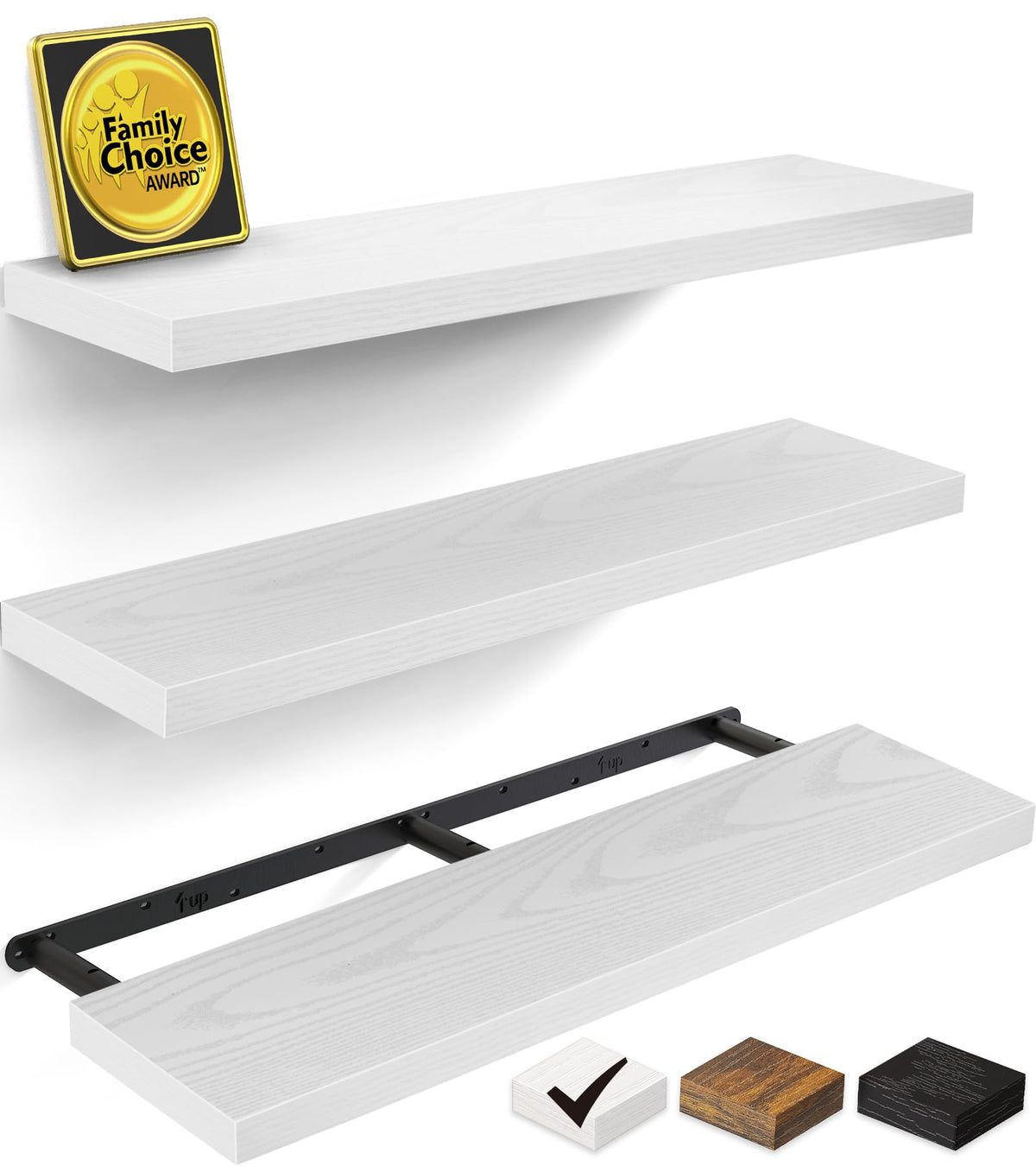 Bayka white floating shelves front view for spacious wall display
