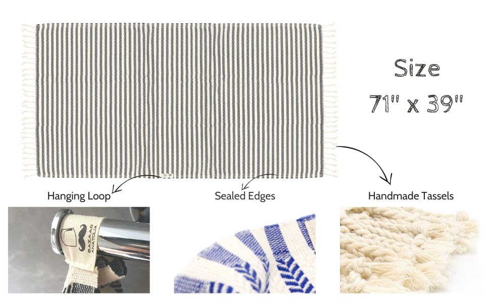 Bazaar Anatolia Arpa Black Turkish towel bathroom-friendly roll-up for compact storage.
