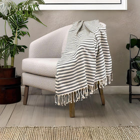 Bazaar Anatolia Arpa Black Turkish towel farmhouse-style aesthetic for home.