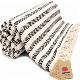 Bazaar Anatolia Arpa Black Turkish towel oversized 71x39 for beach and travel.