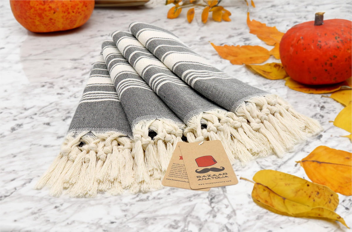 Bazaar Anatolia decorative towel stripe black elevates bathroom or vanity spaces.