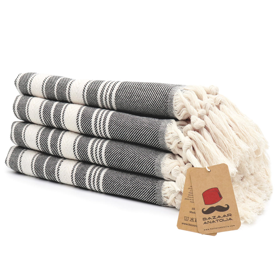 Bazaar Anatolia hand towels stripe black 39 by 19 inches offering soft, quick-drying comfort.