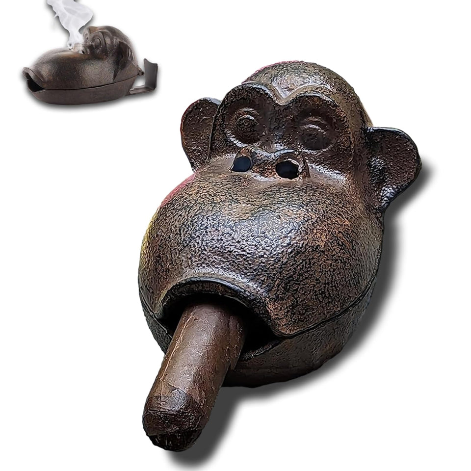 BBRGIRL monkey ashtray with cigar in mouth adds playful flair outdoors.