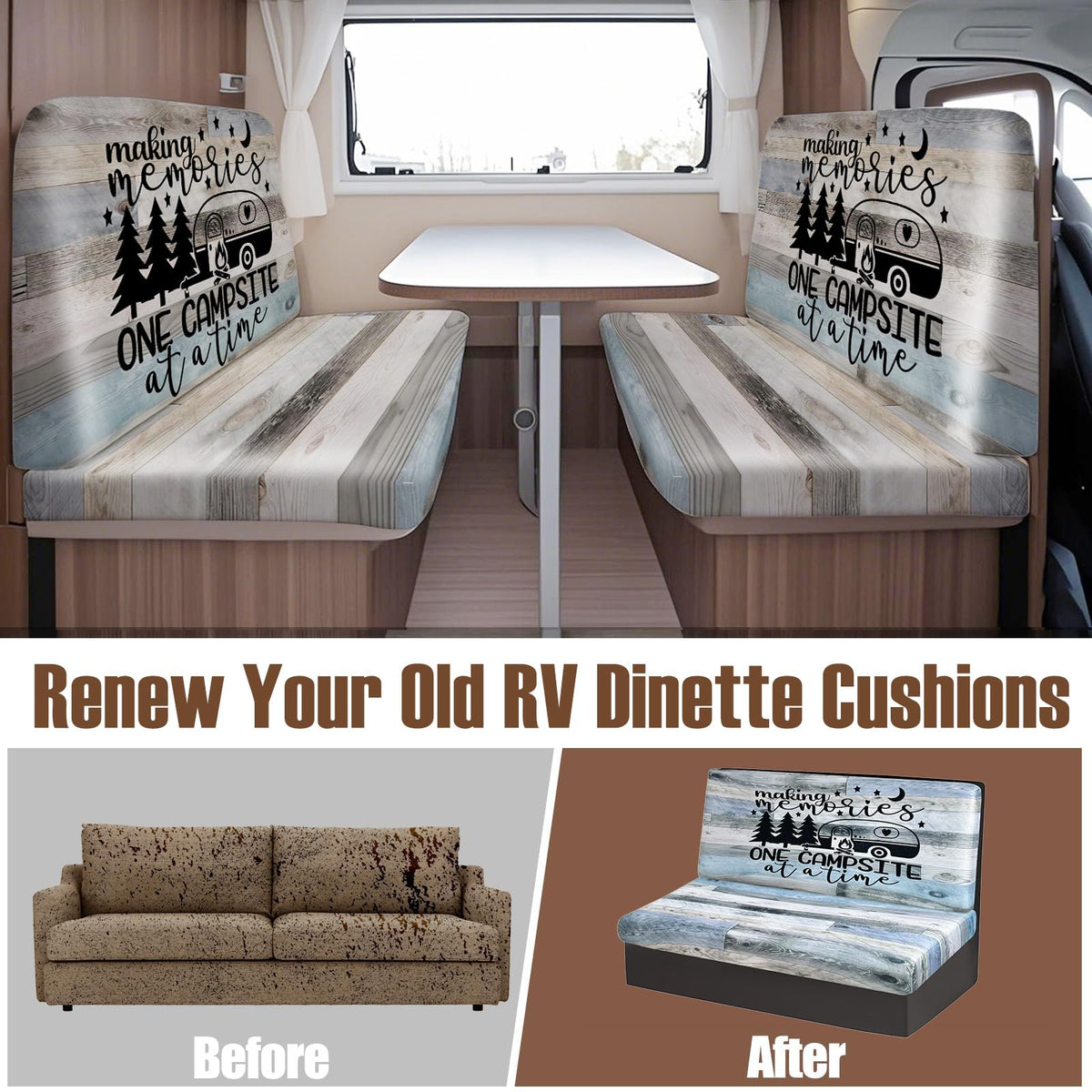 BBSET RV dinette backrest cover with wood grain pattern protects and refreshes seating