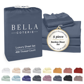 BC Bella Coterie bamboo sheet set in slate blue offers silky-soft cooling comfort.