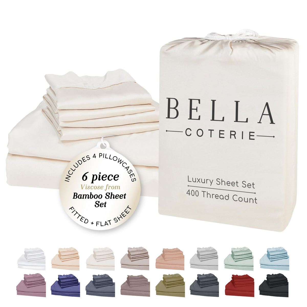 BC Bella Coterie bamboo sheets in ivory deliver cooling comfort for hot sleepers.