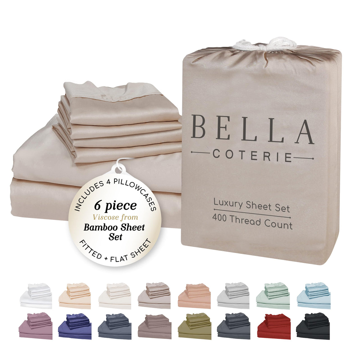 Bella Coterie bamboo viscose flat sheet in Dune delivers cooling comfort.