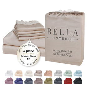 Bella Coterie bamboo viscose flat sheet in Dune delivers cooling comfort.