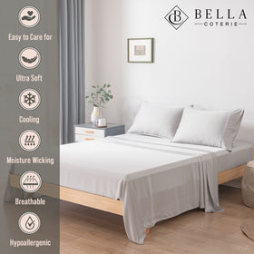 BC Bella Coterie Grey Mist bamboo sheet highlights soft sheen and breathable weave
