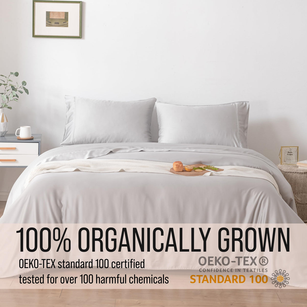 Grey Mist shade shown on a king bed for versatile everyday luxury.