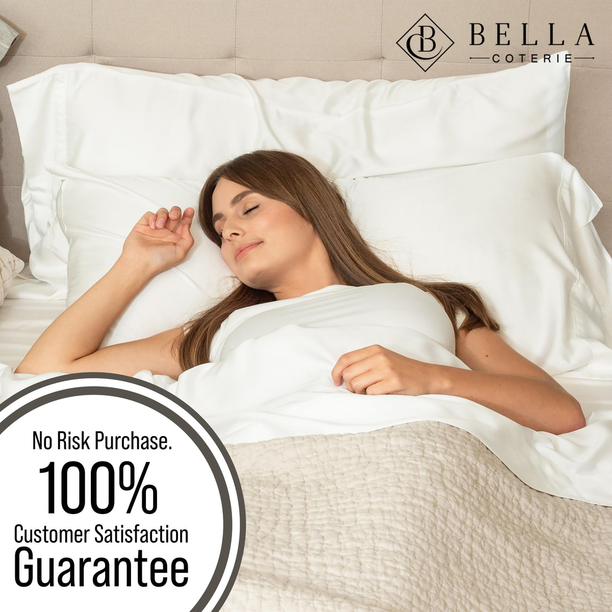 BC Bella Coterie luxury bed scene suggests hotel quality sleep ambiance