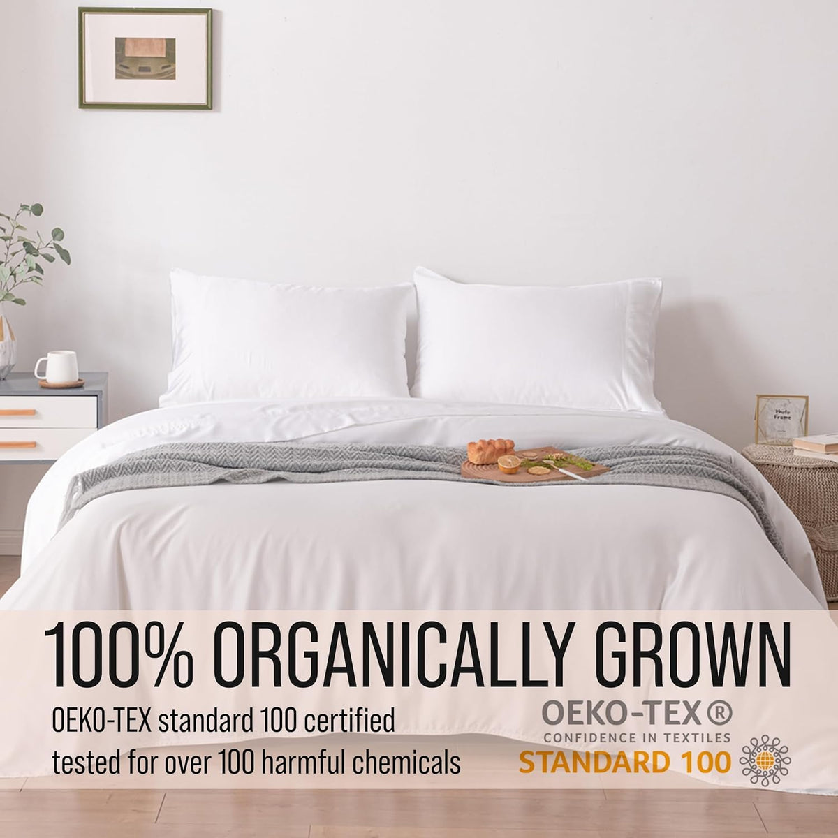Bella Coterie pillowcase features OEKO-TEX badge indicating fabric safety.